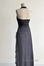 Sparkling Gradient Dark Gray Halter Neck Ruffle Sheath Formal Prom Dresses Birthday Dresses