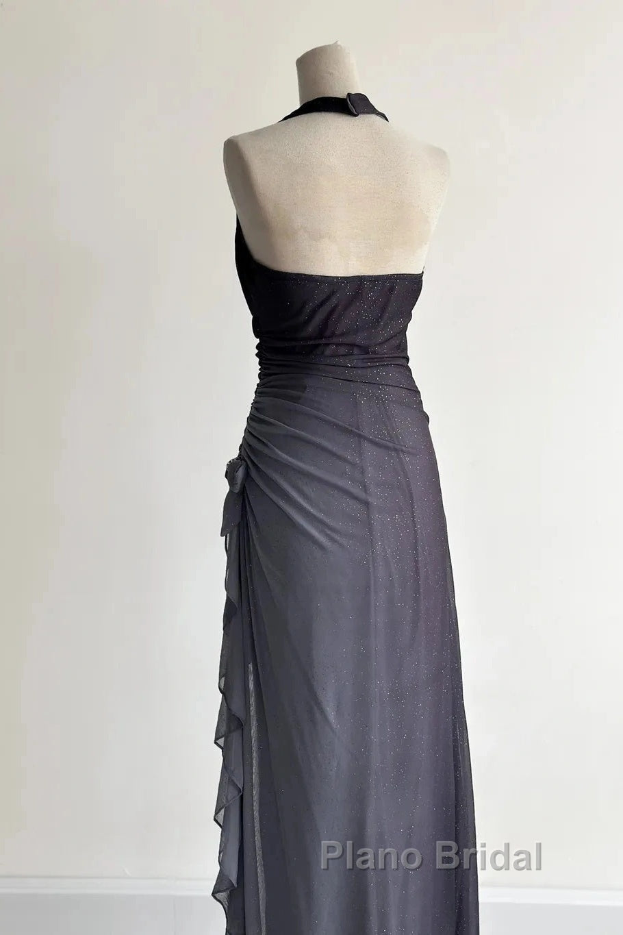 Sparkling Gradient Dark Gray Halter Neck Ruffle Sheath Formal Prom Dresses Birthday Dresses