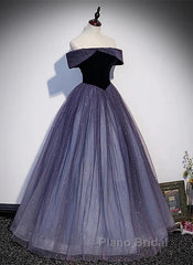 Sparkling Purple Gradient Tulle Off Shoulder A-Line Purple Evening Dresses Formal Prom Dresses