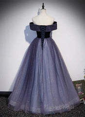 Sparkling Purple Gradient Tulle Off Shoulder A-Line Purple Evening Dresses Formal Prom Dresses Elegant