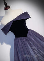 Sparkling Purple Gradient Tulle Off Shoulder A-Line Purple Evening Dresses Formal Prom Dresses Elegant