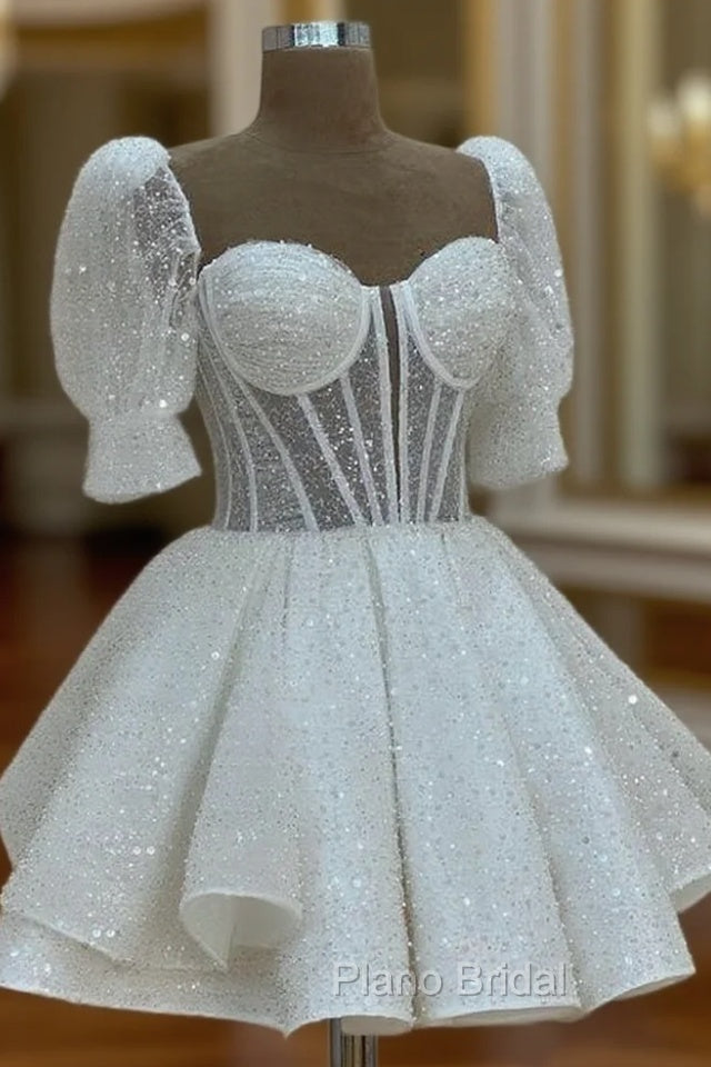 Sparkly A Line Short Cocktail Dresses White Sequin 18Th Birthday Outfits