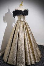 Sparkly Black And Gold Glitter Formal Prom Dresses Ball Gown, Off The Shoulder Formal Party Dresses