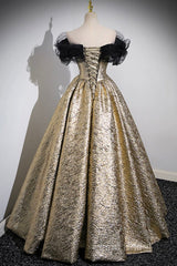 Sparkly Black And Gold Glitter Formal Prom Dresses Ball Gown, Off The Shoulder Formal Party Dresses