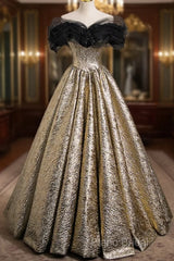 Sparkly Black And Gold Glitter Formal Prom Dresses Ball Gown, Off The Shoulder Formal Party Dresses
