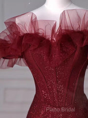 Sparkly Mermaid Burgundy Sequin Long Formal Prom Dresses Party Dresses