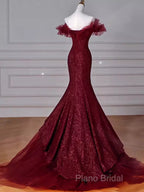Sparkly Mermaid Burgundy Sequin Long Formal Prom Dresses Party Dresses