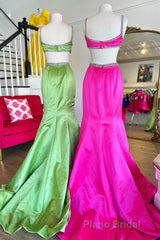 Mermaid Formal Prom Dresses Spaghetti Straps Long Evening Dresses with Bow