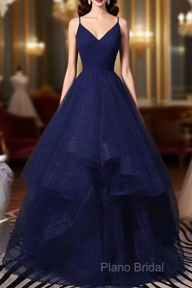 Sparkly Navy Blue Tulle Long Formal Prom Dresses Formal Dresses Main image