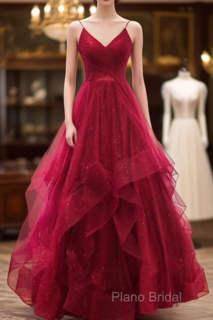 Sparkly Formal Prom Dresses V Neckline, Long Homecoming Dresses, Formal Dresses Main image