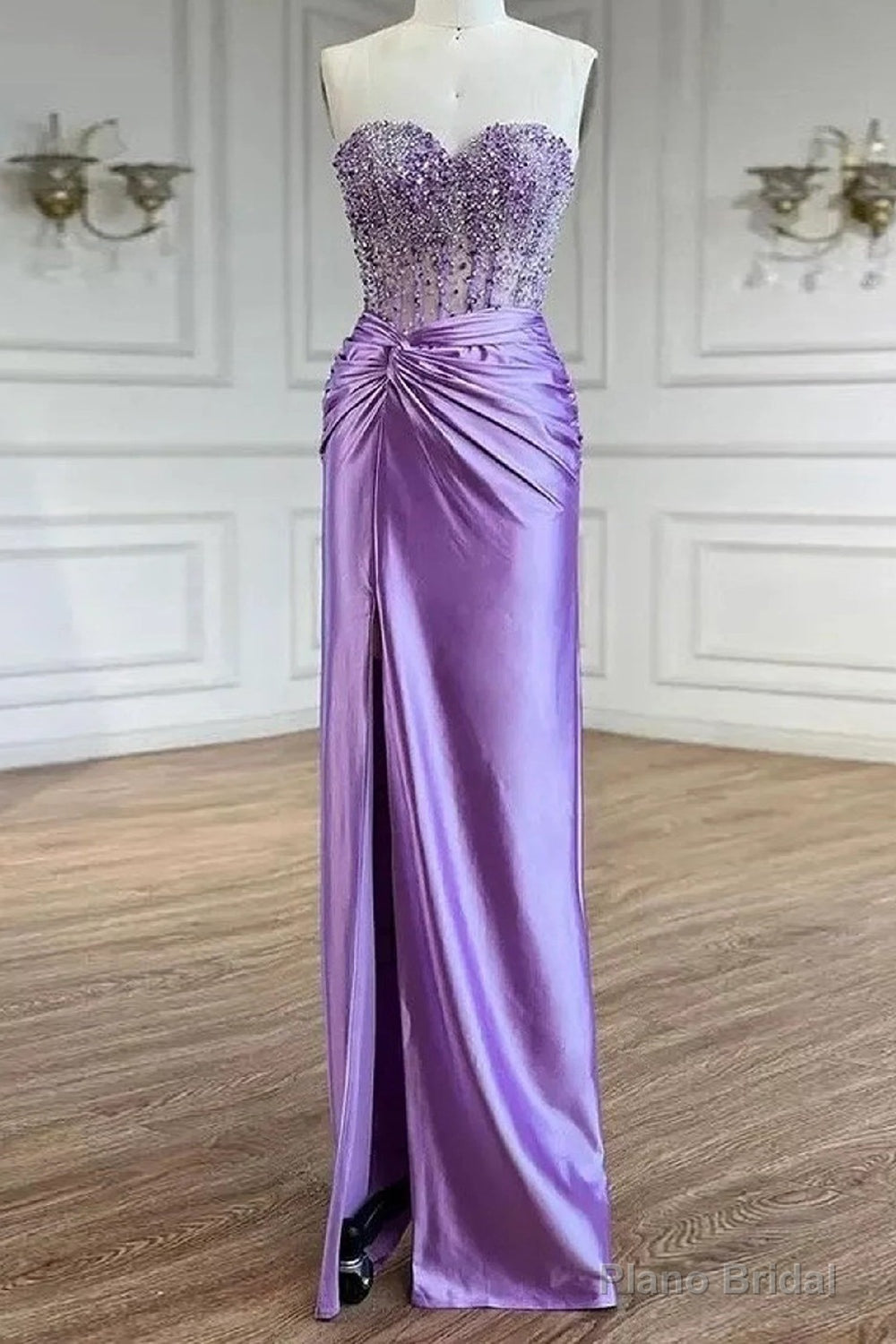 Purple Prom Dress Strapless Mermaid Corset Long Evening Dress with Slit Main image
