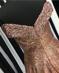 Sparkly Rose Gold Sequin Ball Gown Dresses Off Shoulder