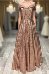 Sparkly Rose Gold Sequin Ball Gown Dresses Off Shoulder