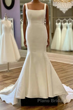 Square Neck Bow Back Trumpet Long Wedding Gown