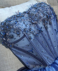 Charming Blue Lace Tule A Lin Short Formal Prom Dresses, Homecoming Dresses