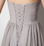 Strapless A Line Chiffon Long Silver Bridesmaid Dresses