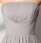 Strapless A Line Chiffon Long Silver Bridesmaid Dresses