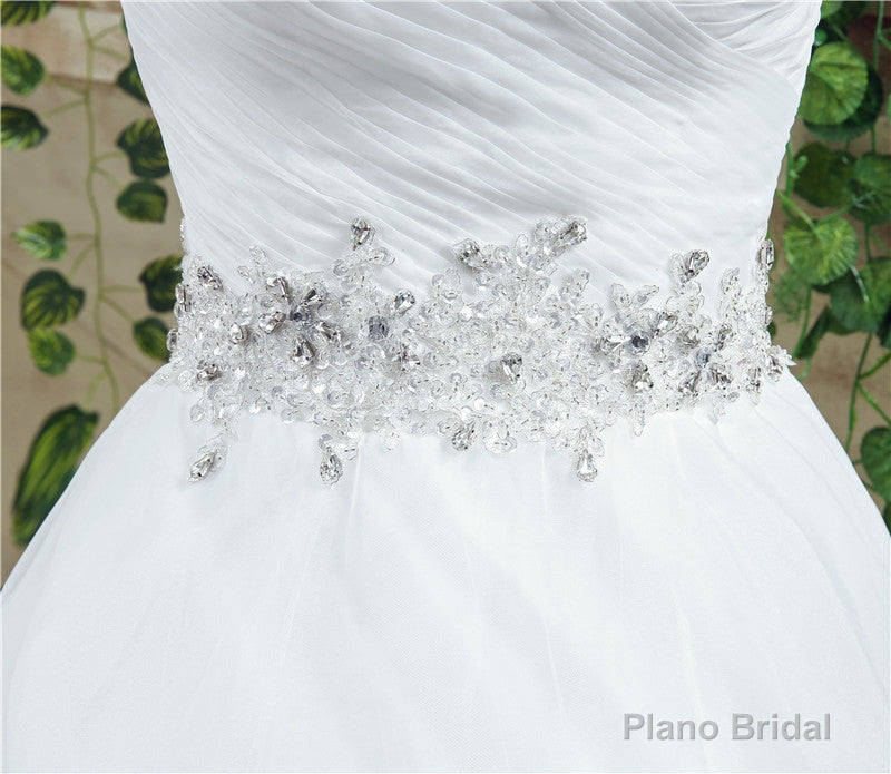 Strapless Beading Train Wedding Dresses With Crystals