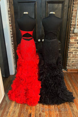 Strapless Cut-Out Back Ruffle Layers Mermaid Formal Prom Dresses