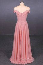 Strapless Floor Length Chiffon Pink Formal Prom Simple A Line Bridesmaid Dresses