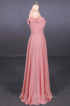 Strapless Floor Length Chiffon Pink Formal Prom Simple A Line Bridesmaid Dresses