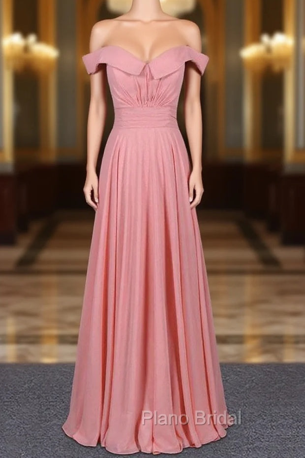Strapless Floor Length Chiffon Pink Formal Prom Simple A Line Bridesmaid Dresses Main image