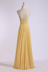 Strapless Gold High Waist Chiffon Long Bridesmaid Dresses
