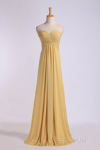 Strapless Gold High Waist Chiffon Long Bridesmaid Dresses