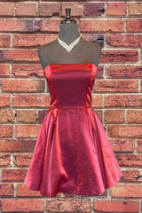 Strapless Lace-Up Yellow Satin Homecoming Dresses,Short Cocktail Dresses
