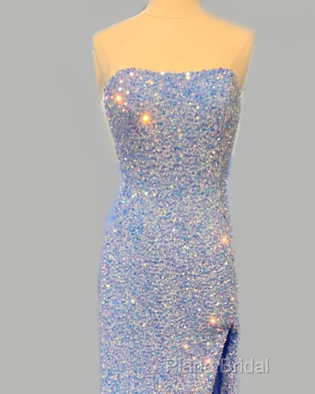 Strapless Mermaid Light Blue Sequin Dresses