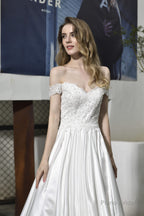 Strapless Off shoulder Appliques Sequins Satin Wedding Dresses