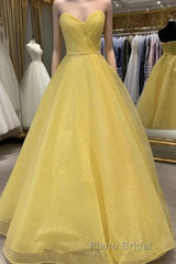Strapless Open Back Sequins Yellow Formal Prom Dress, Shiny Yellow Formal Graduation Evening Dress