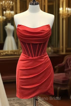 Strapless Short Satin Formal Prom Dresses, Short Formal Homecoming Dresses