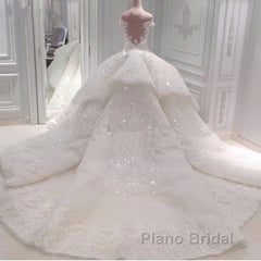 Strapless Sparkle Luxurious Train See through Ball Gown Wedding Dress
