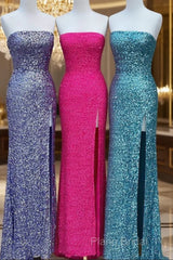 Strapless Sparkly Long Formal Prom Dresses With Slit,Formal Dresses,Charming Dance Dresses