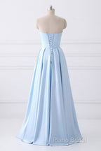 Strapless Stain Formal Prom Dresses With Pockets