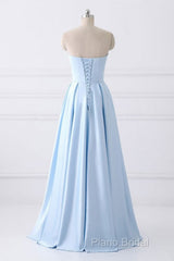 Strapless Stain Formal Prom Dresses With Pockets