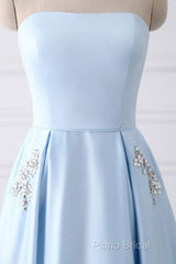 Strapless Stain Formal Prom Dresses With Pockets