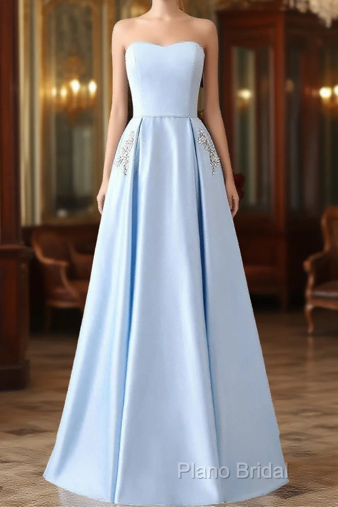 Strapless Stain Formal Prom Dresses With Pockets Main image