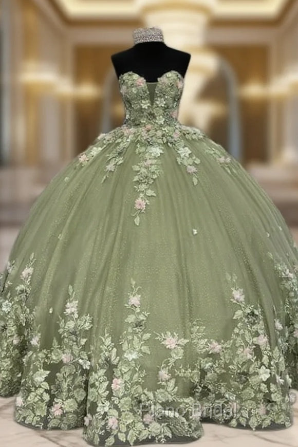 Strapless Tulle Ball Gown Dresses With Pink Floral Flowers Main image