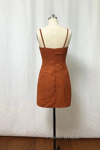 Straps Burnt Orange Bridesmaid Dressess With Removable Train