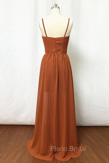 Straps Burnt Orange Bridesmaid Dressess With Removable Train