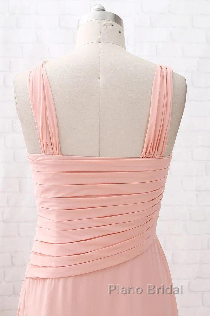 Straps Chiffon Long Bridesmaid Dresses Coral Formal Wedding Party Dresses