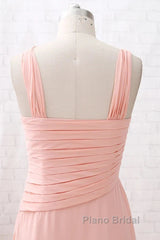 Straps Chiffon Long Bridesmaid Dresses Coral Formal Wedding Party Dresses