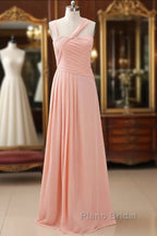 Straps Chiffon Long Bridesmaid Dresses Coral Formal Wedding Party Dresses
