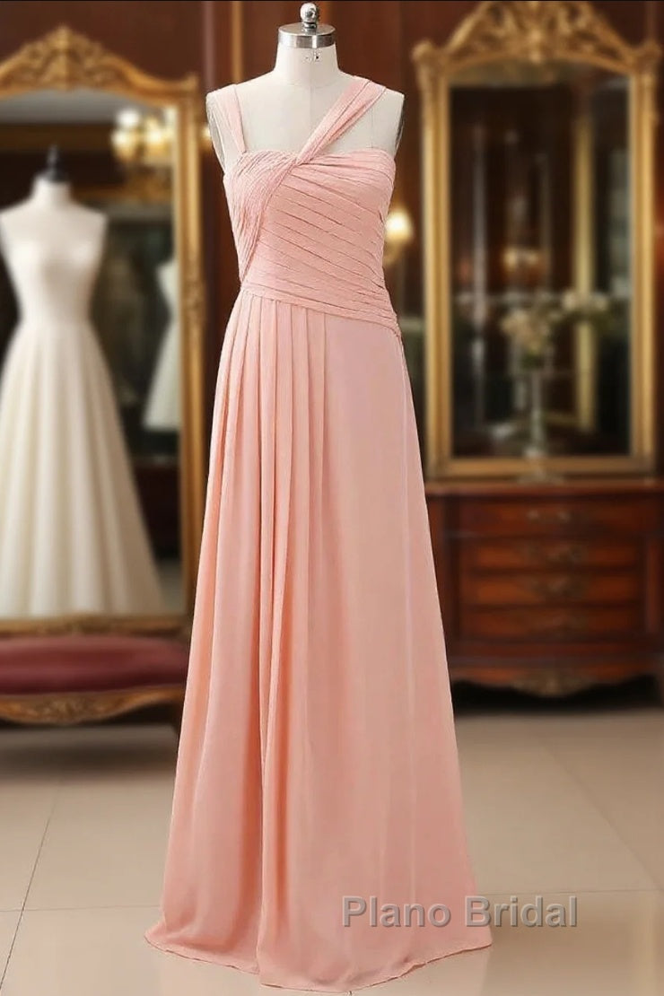 Straps Chiffon Long Bridesmaid Dresses Coral Formal Wedding Party Dresses