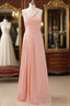 Straps Chiffon Long Bridesmaid Dresses Coral Formal Wedding Party Dresses