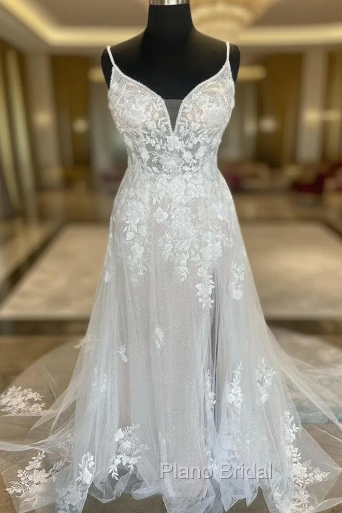 Straps Open Back A-Line Tulle/Lace Wedding Dresses Main image