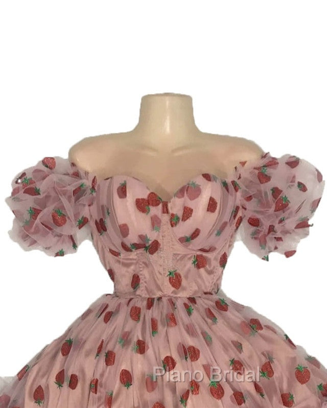 Strawberry Puffy Sleeve Corset Dresses