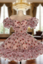 Strawberry Puffy Sleeve Corset Dresses